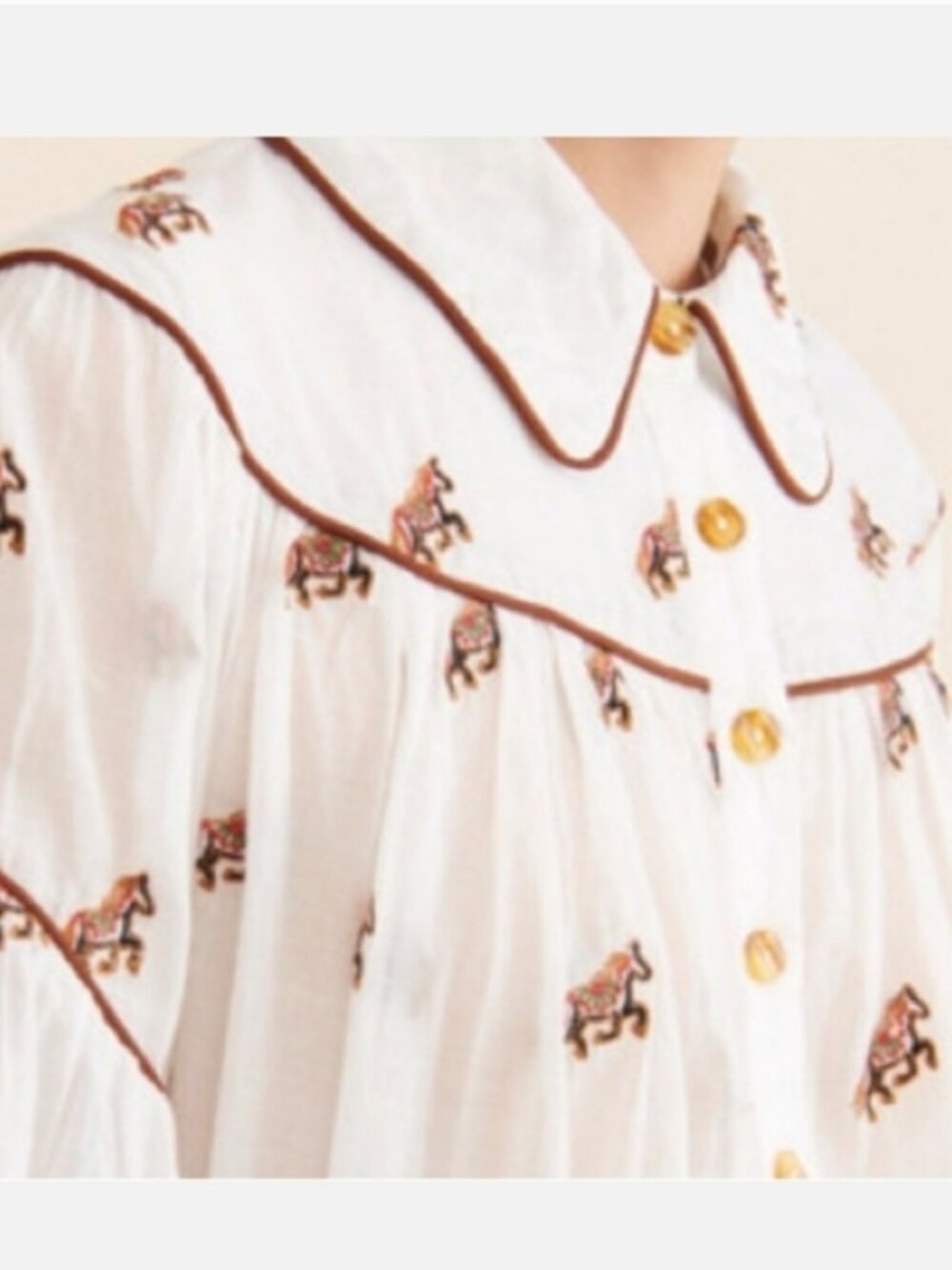 Farm Rio Embroidered Horses Front Buttons Cotton Blouse size XS - Picture 4 of 9
